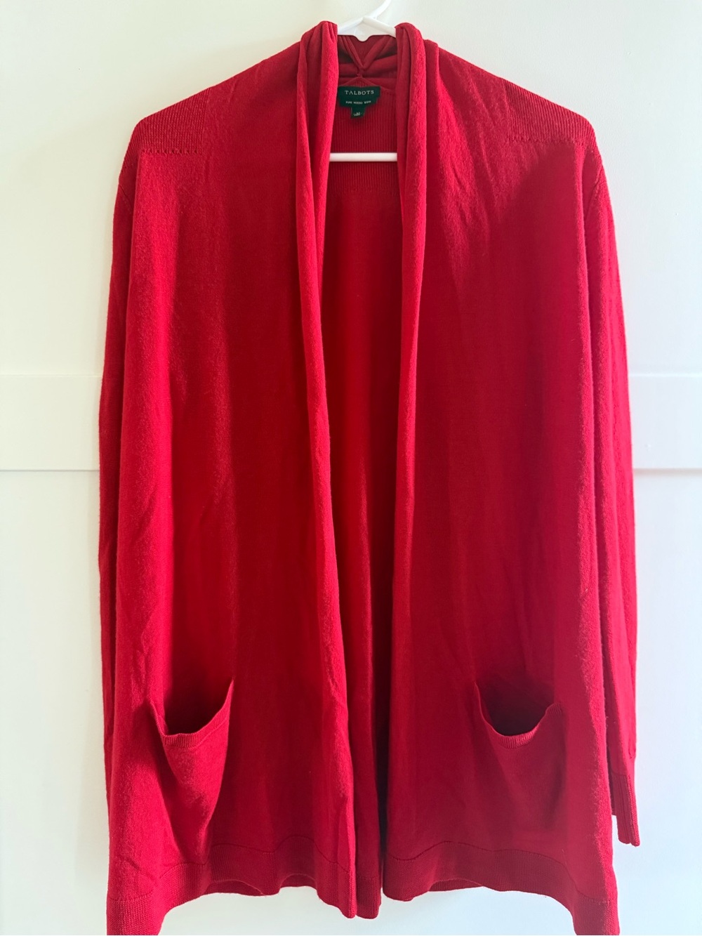 Talbots 100% Merino Wool Red Open Front Long Cardigan Sweater M